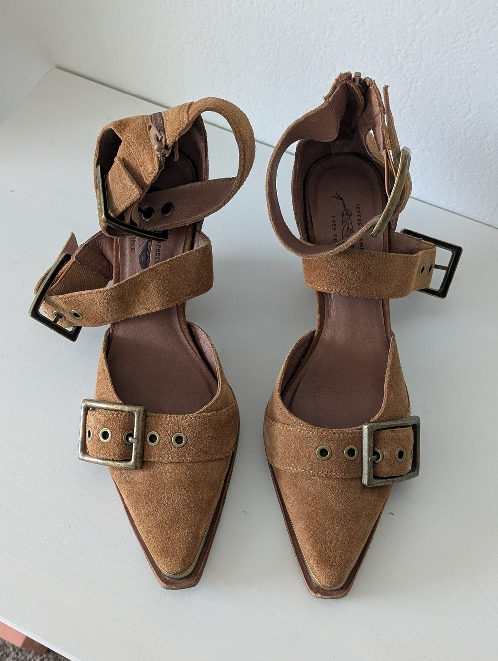 Free People Hendrix Suede Pointed-Toe Ankle Strap Heels in Brown - Picture 5 of 5
